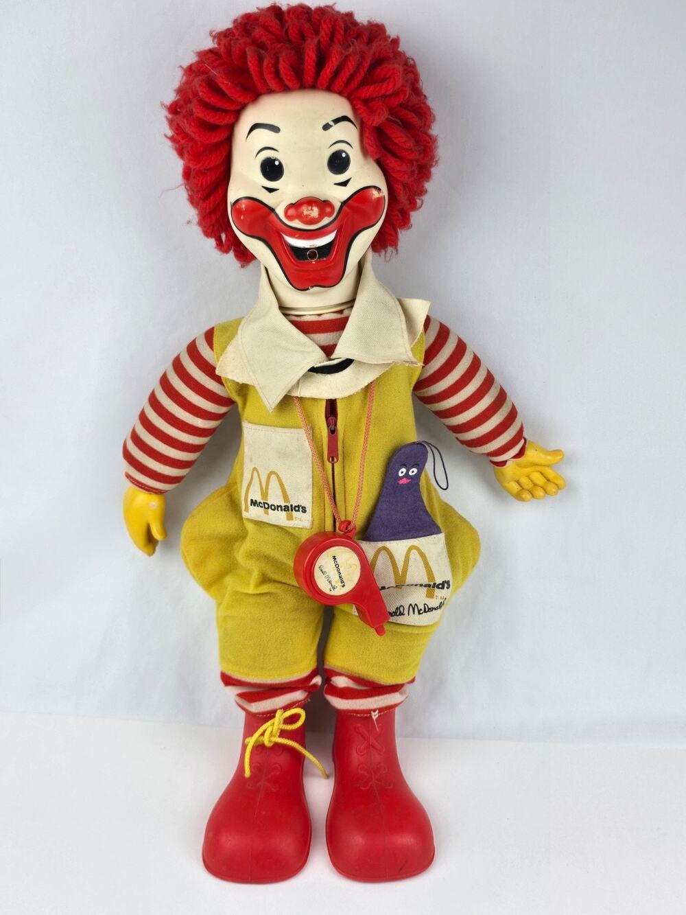 Vintage Ronald McDonald Plush Doll 1978 Whistle & Outfit Grimace Pocket works